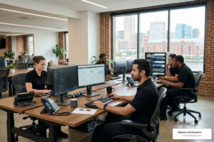 IT support team in black shirts providing IT support in Baltimore MD