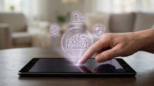 hand using digital tablet for life insurance and funeral planning